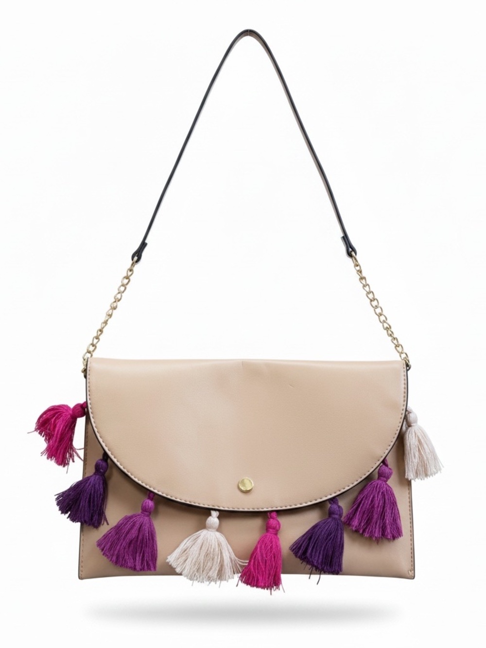 a new day Beige Shoulder Bag with Pink, Purple & Cream Tassels